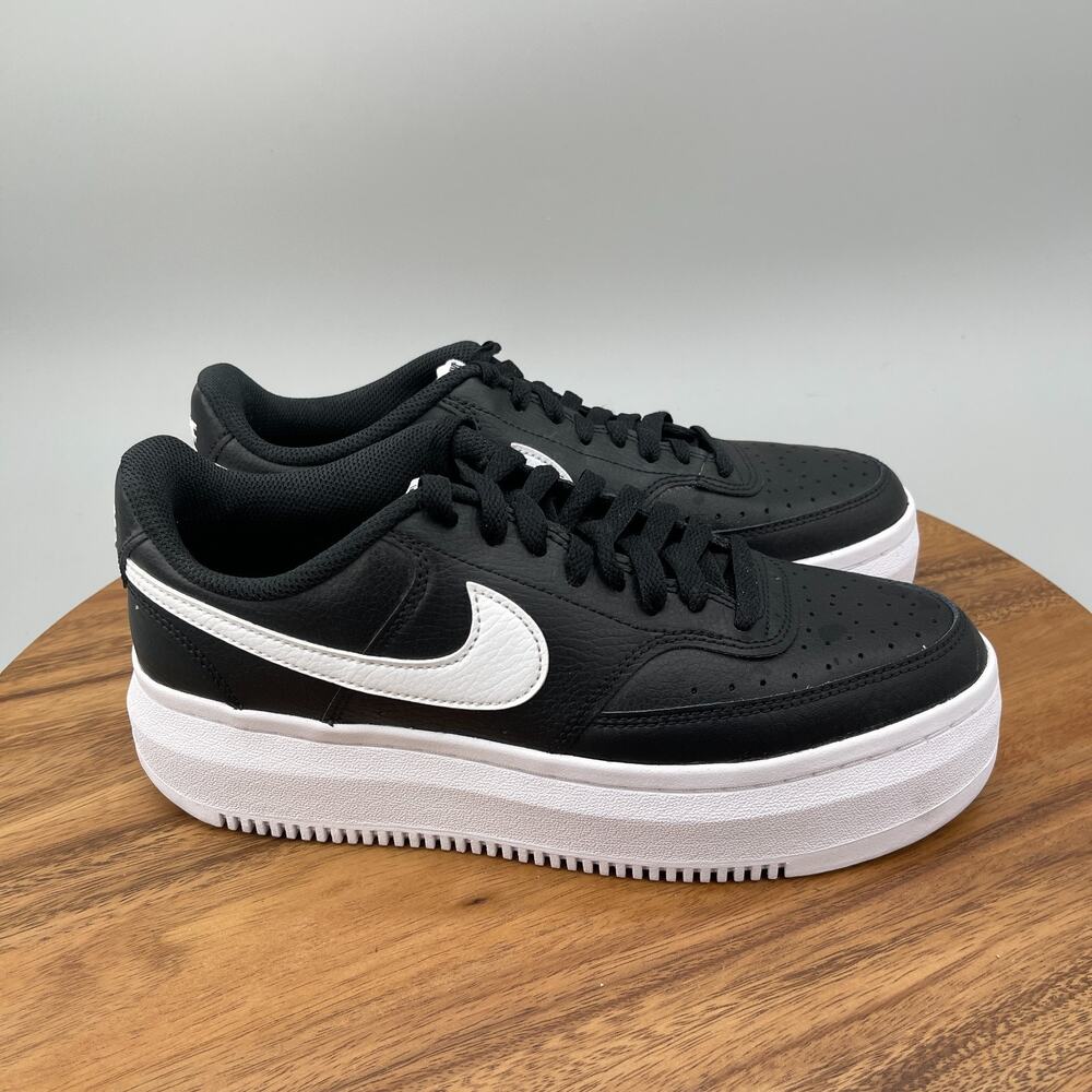 Nike Court Vision Alta Shoes Womens 10 Black Leather Platform Casual Sneakers